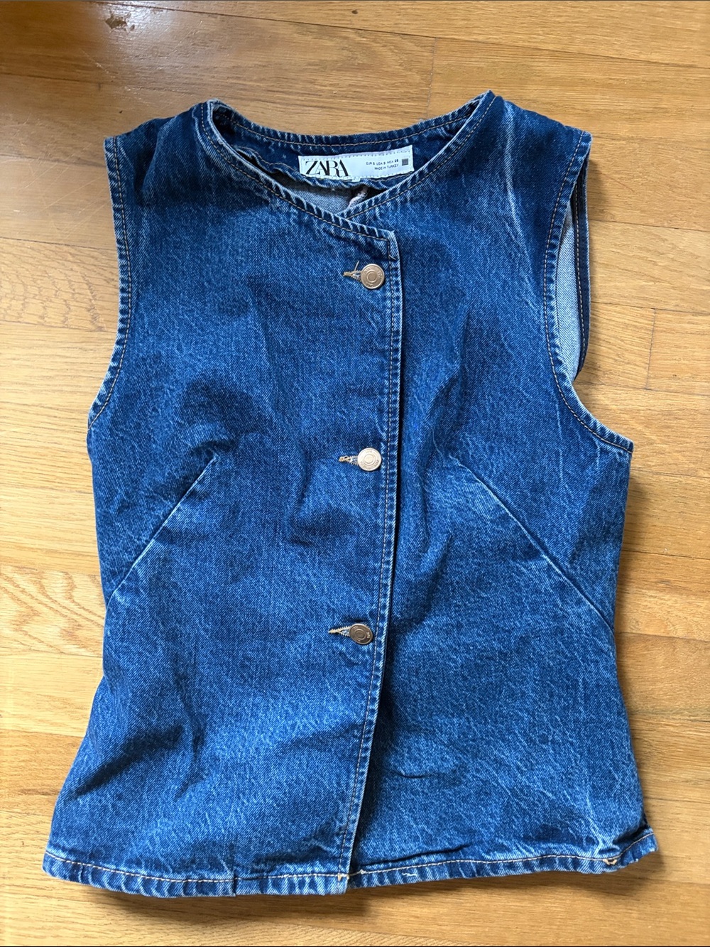 ZARA Blue Denim Sleeveless Button Vest